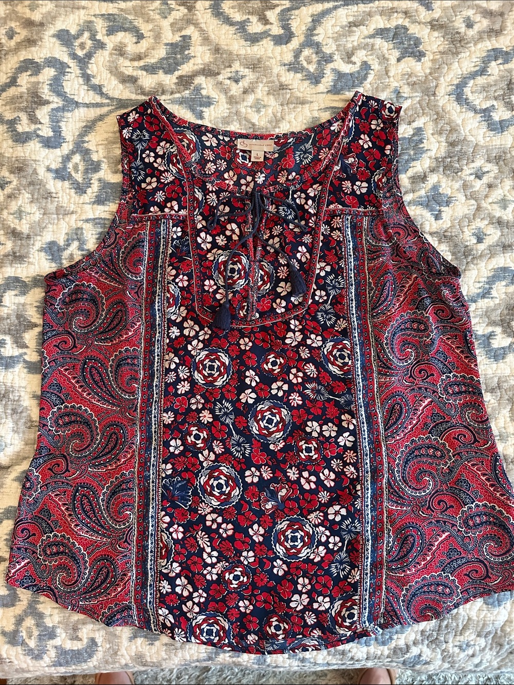 Dress Barn Navy & Red Floral Paisley Tie-Front Camisole